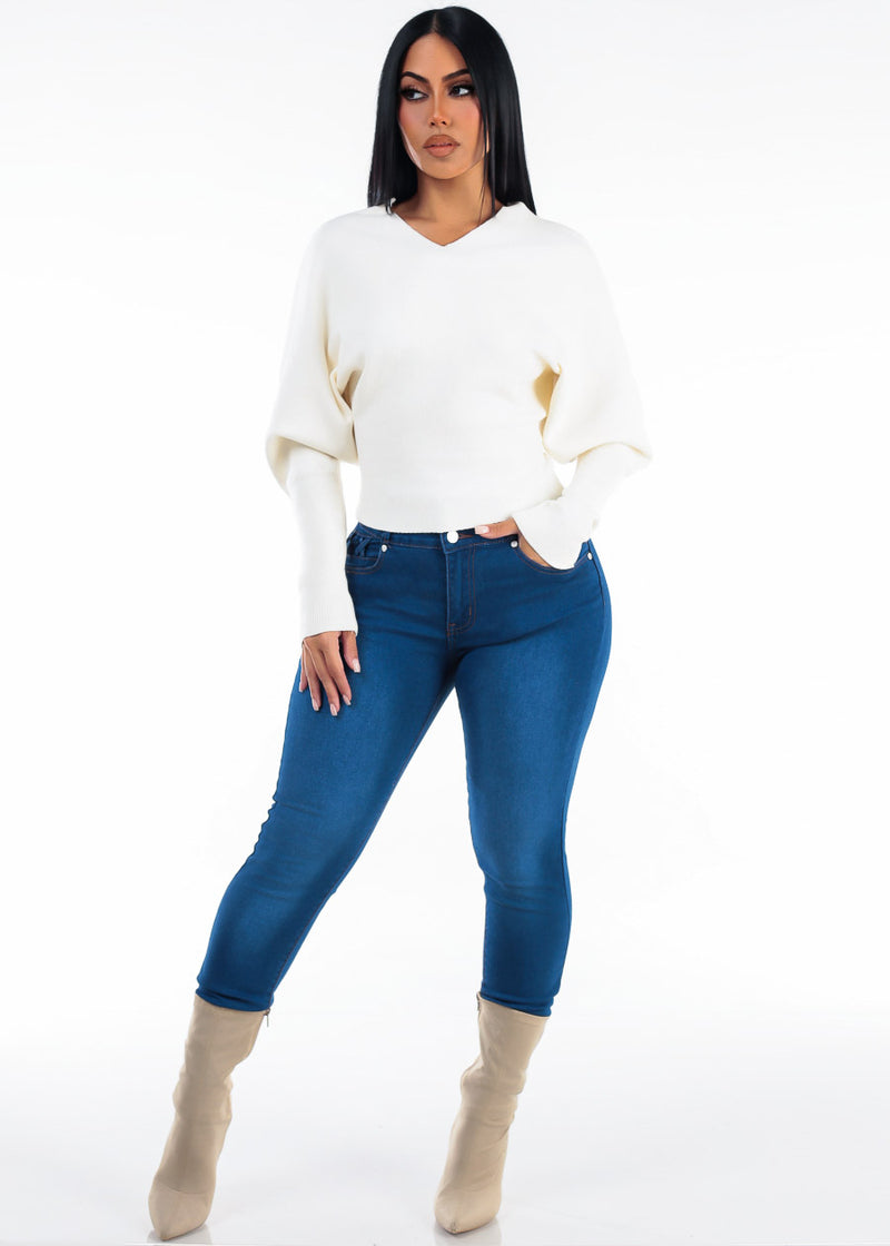 Dolman Long Sleeve Vneck Sweater Ivory
