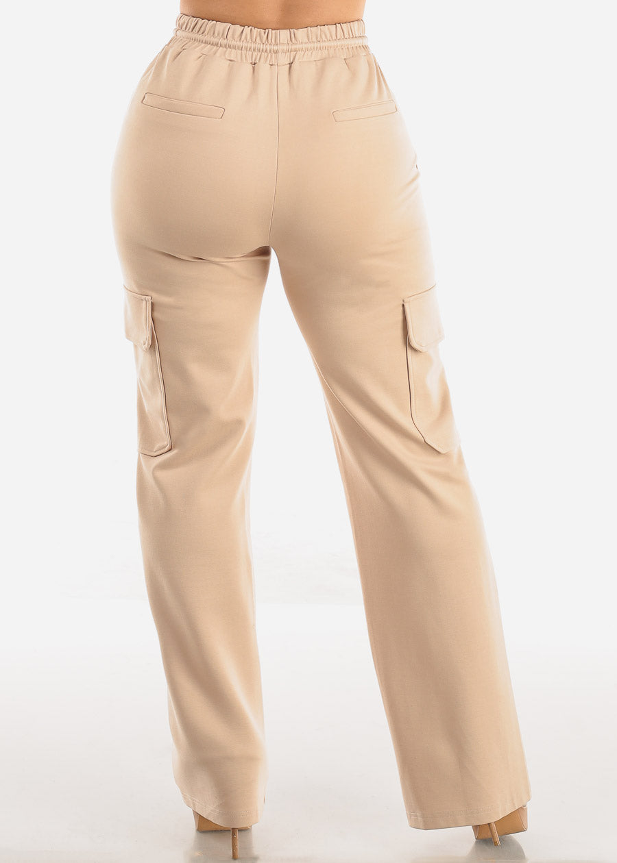 High Waist Straight Leg Cargo Pants Tan