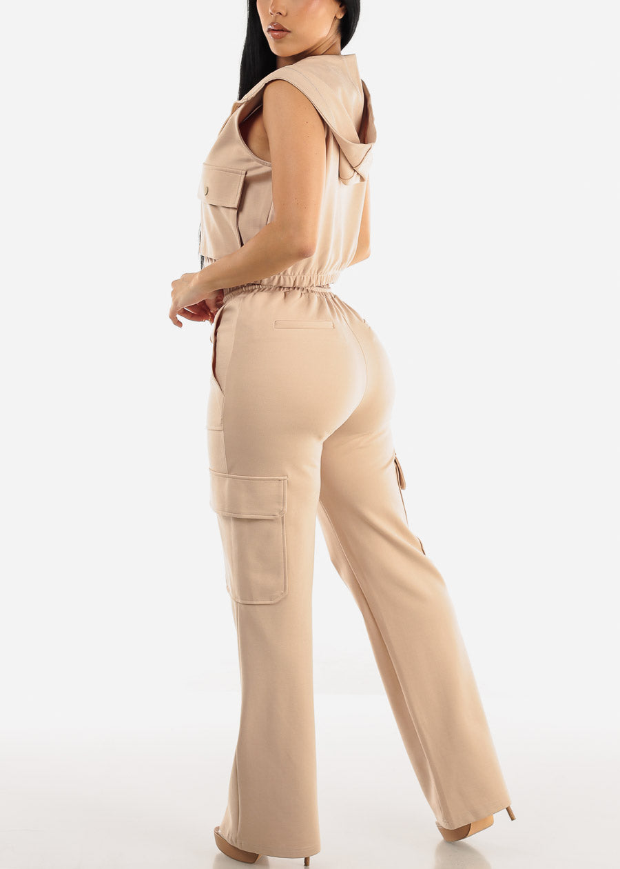 High Waist Straight Leg Cargo Pants Tan