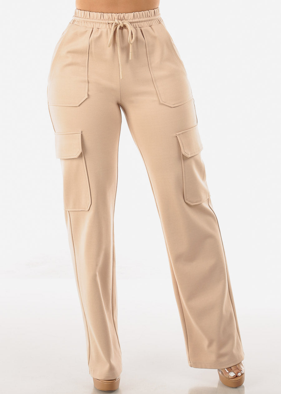 High Waist Straight Leg Cargo Pants Tan