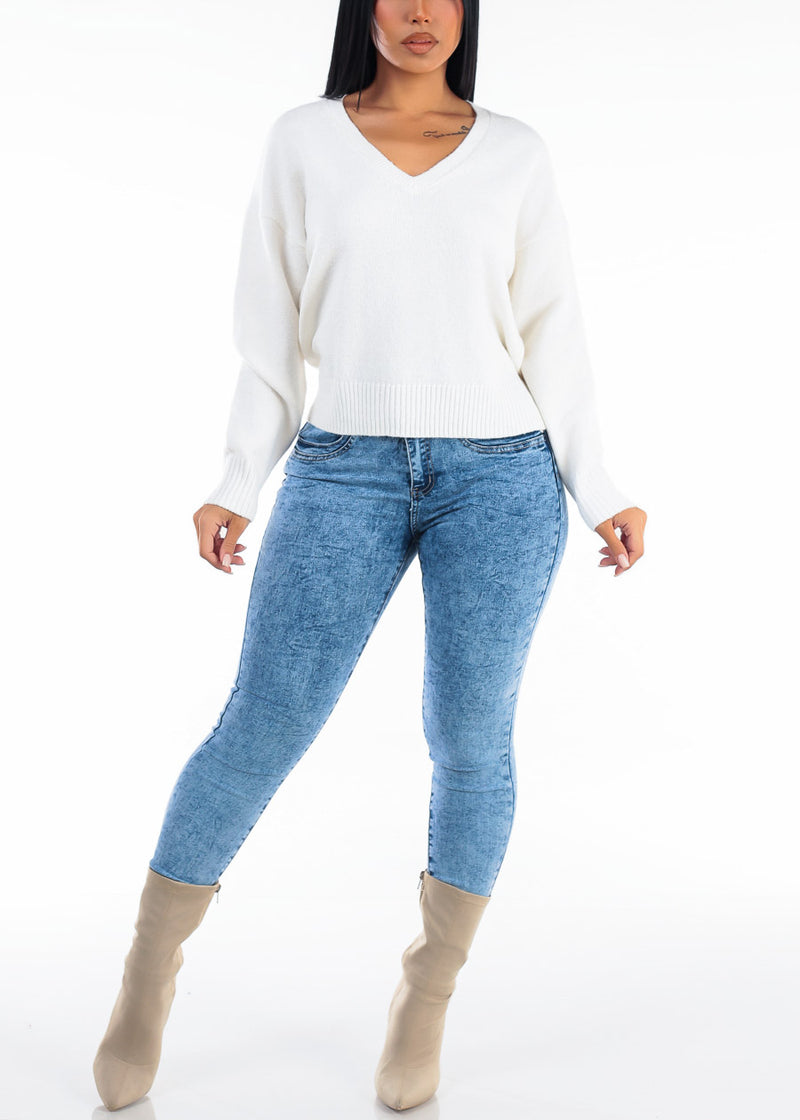 Long Sleeve Vneck Oversized Sweater Ivory