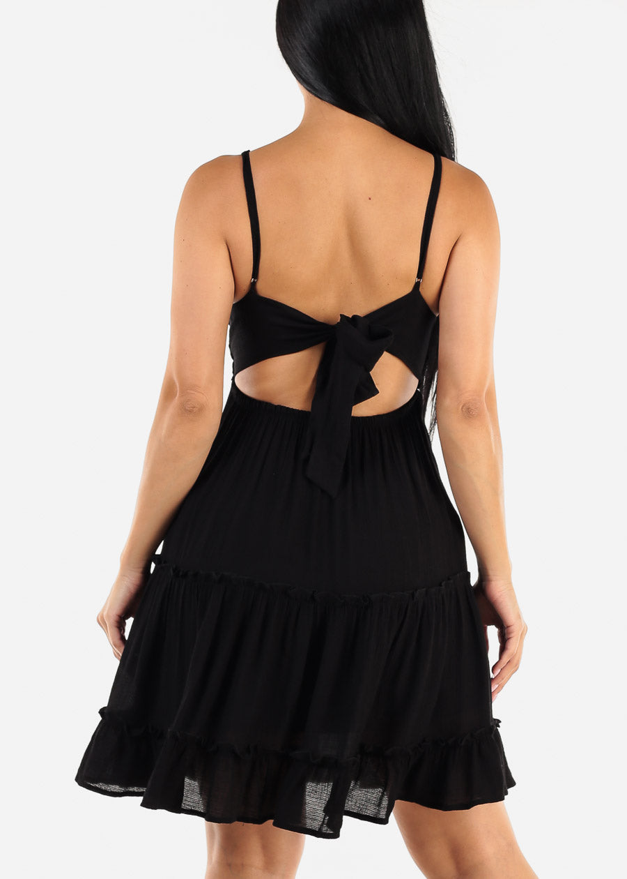 Black Sleeveless Tiered Cami Mini Dress