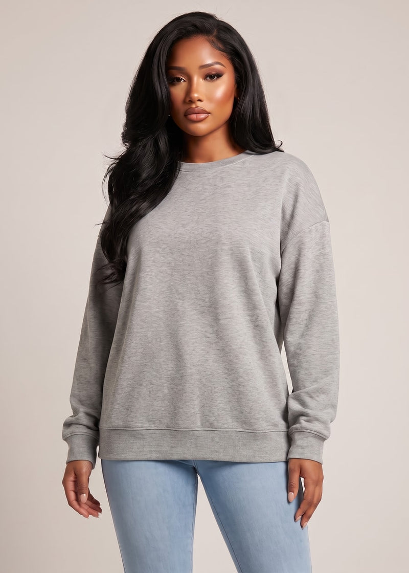 Long Sleeve Crewneck Fleece Oversized Sweatshirt Heather Grey
