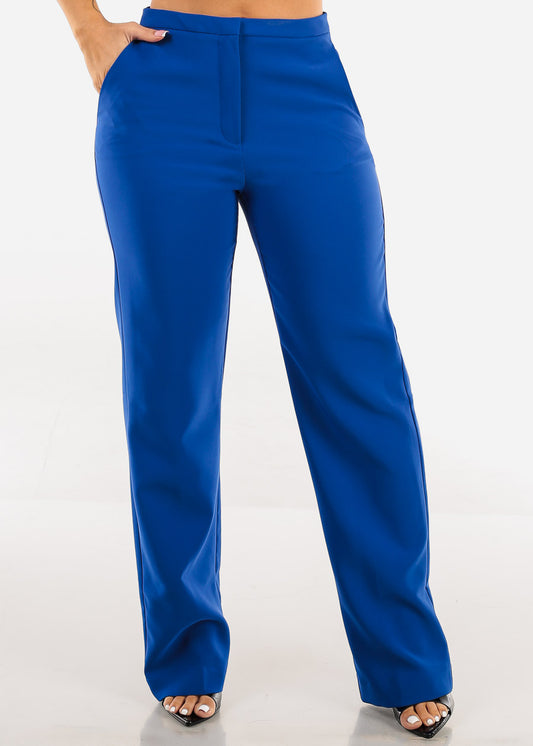 High Waist Formal Straight Dress Pants Royal Blue