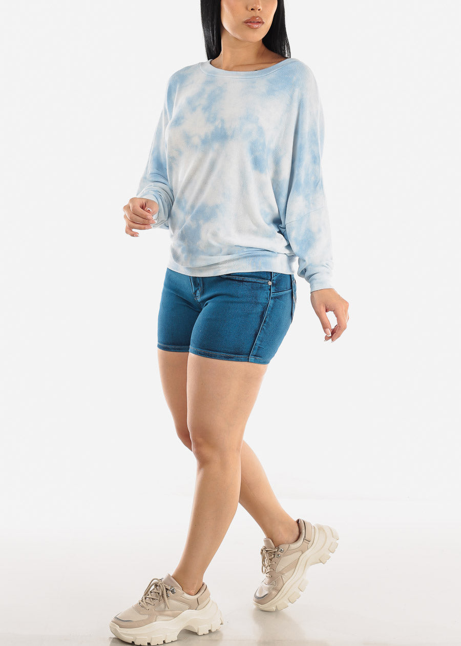 Tie Dye Long Sleeve Dolman Tunic Top Blue