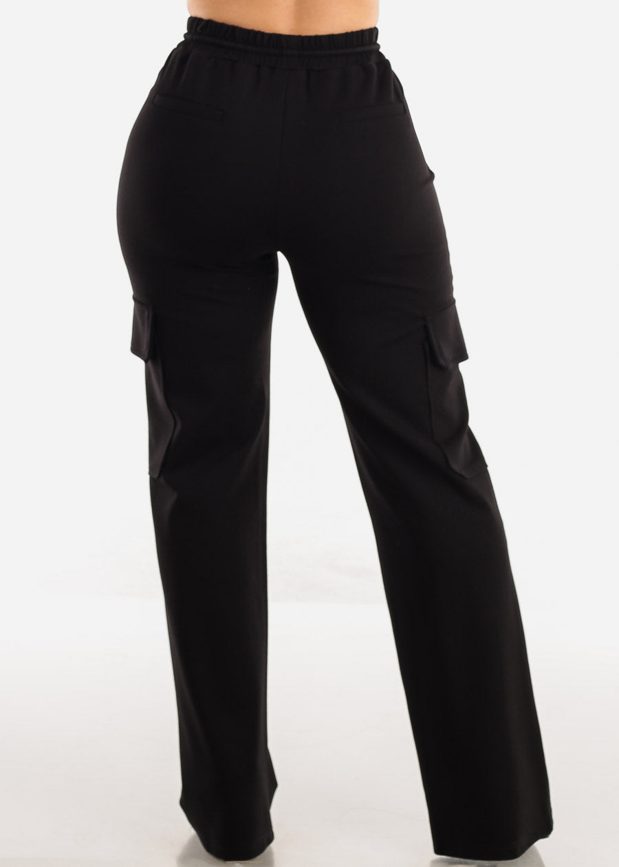 Black High Waist Straight Leg Cargo Pants