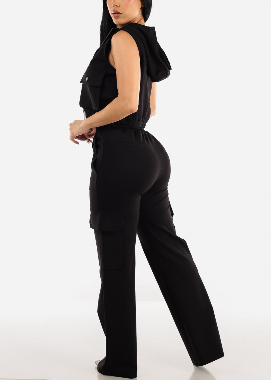 Black High Waist Straight Leg Cargo Pants