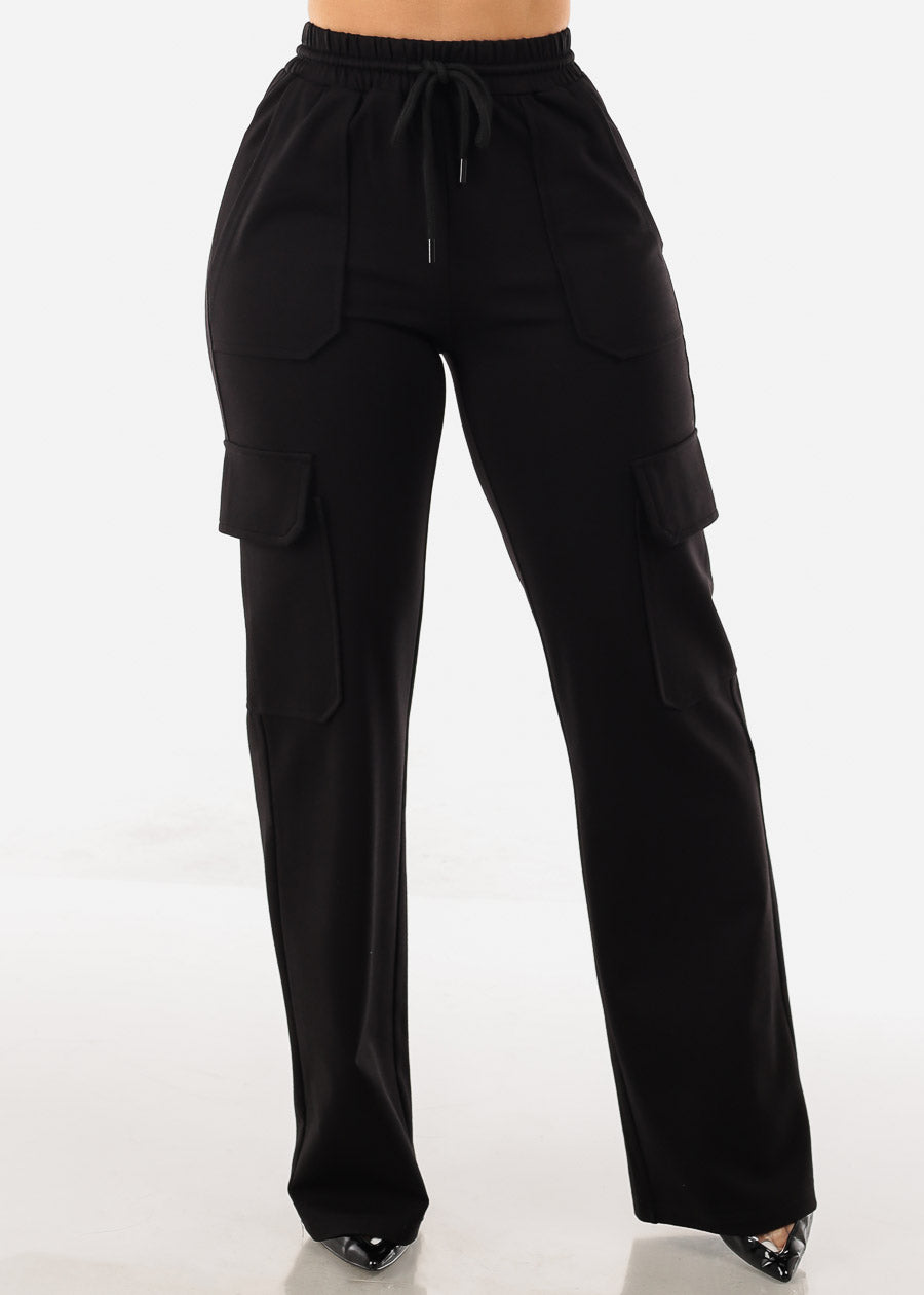 Black High Waist Straight Leg Cargo Pants