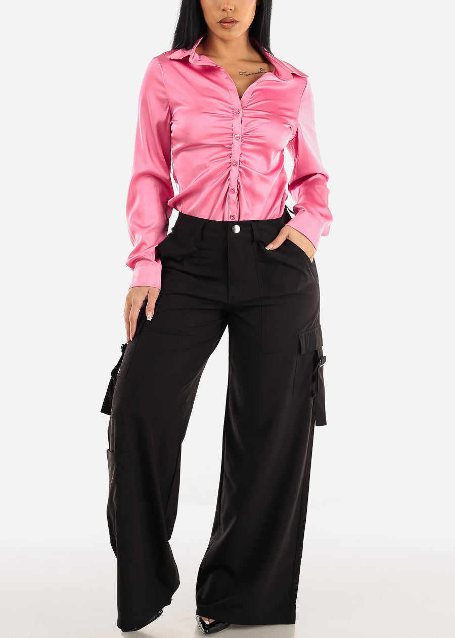 Black High Waisted Wide Leg Cargo Pants