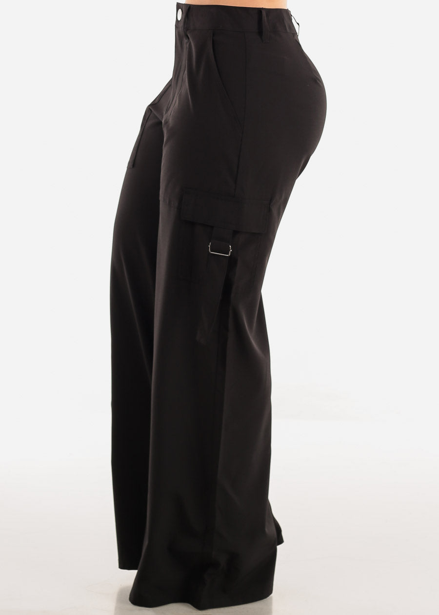 Black High Waisted Wide Leg Cargo Pants