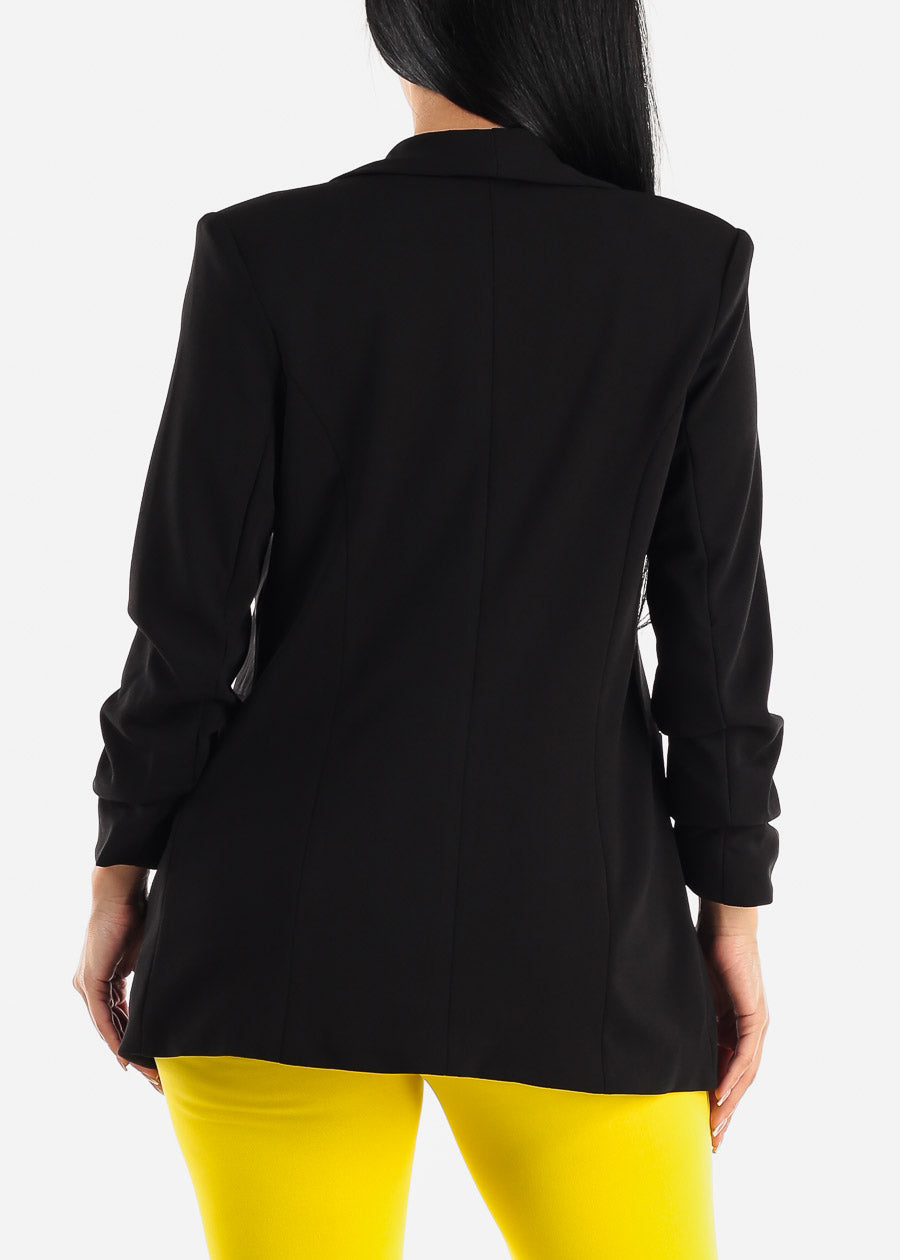 Black Quarter Sleeve Open Front Blazer