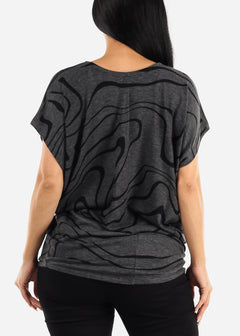 Short Dolman Sleeve Printed Tunic Top Charcoal
