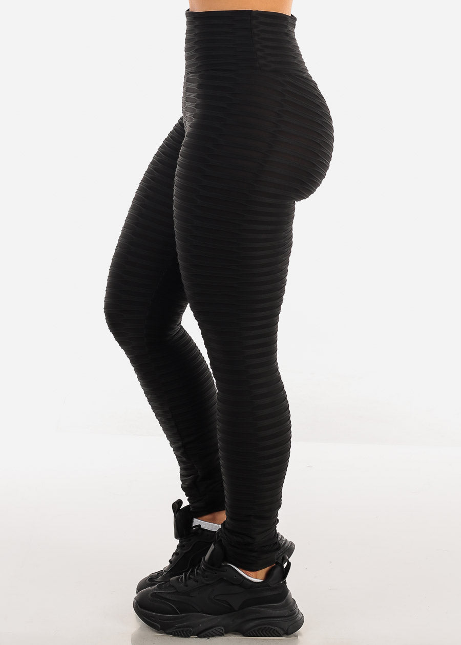 Black Workout Textured Scrunch Leggings