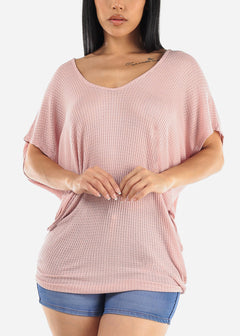 Short Dolman Sleeve Thermal Tunic Top Pink