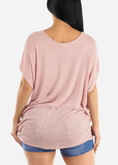 Short Dolman Sleeve Thermal Tunic Top Pink