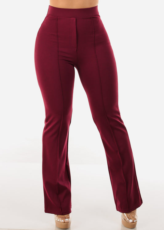 Super High Waist Dressy Bootcut Pants Burgundy