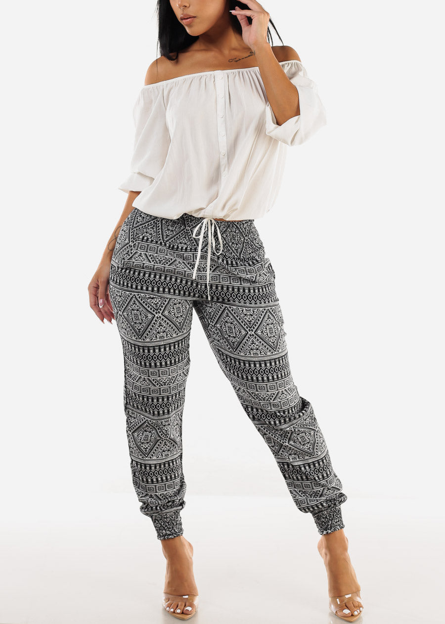 Smocked Waist Printed Jogger Pants Olive