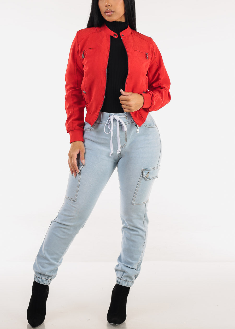 Long Sleeve Zip Up Jacket Red