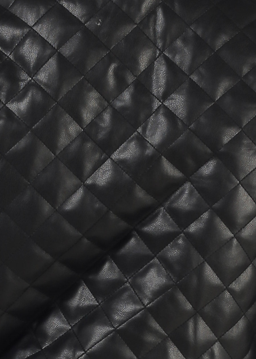 Quilted Vegan Leather Zip Up Jacket Black