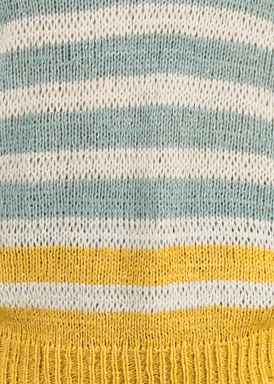 Long Sleeve Vneck Stripe Sweater Mint & Yellow