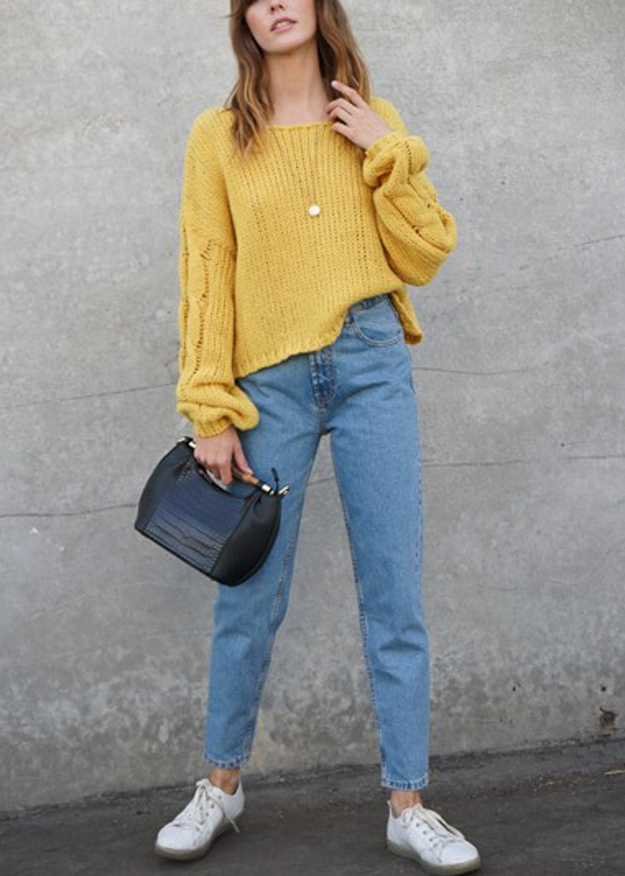 Long Sleeve Cable Knit Sweater Mustard
