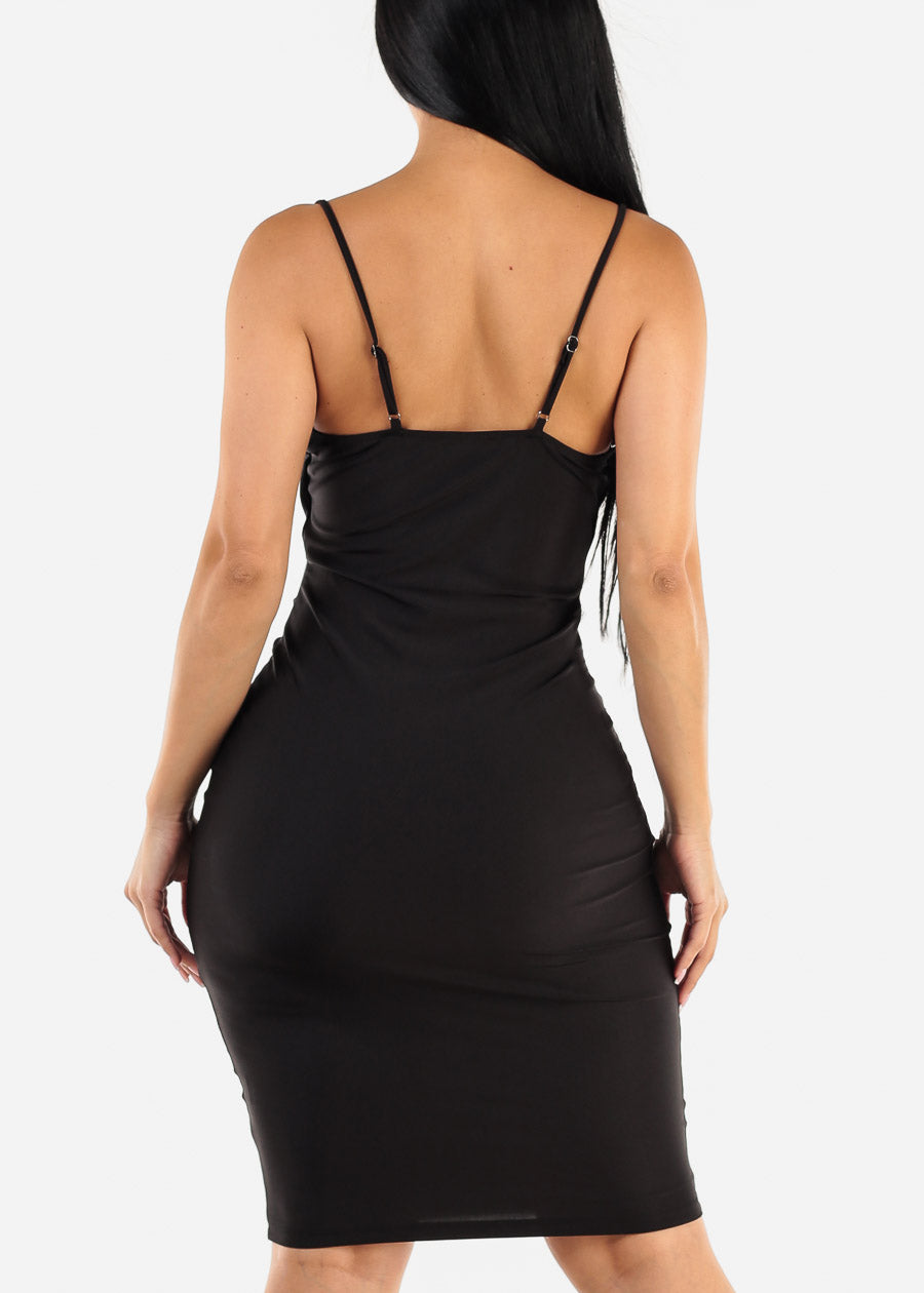 Cowl Neck black Satin Bodycon Dress