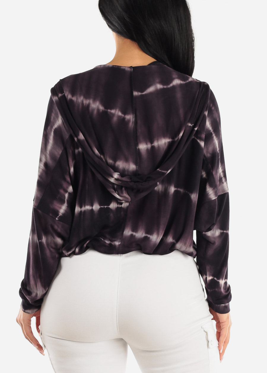 Tie Dye Long Sleeve Pullover Hoodie Black