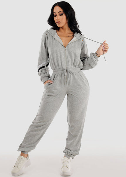 French Terry hooded jumpsuit by Wishlist Apparel - taupe