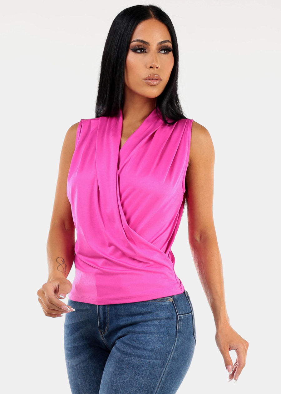 Sleeveless Surplice Top Fuchsia