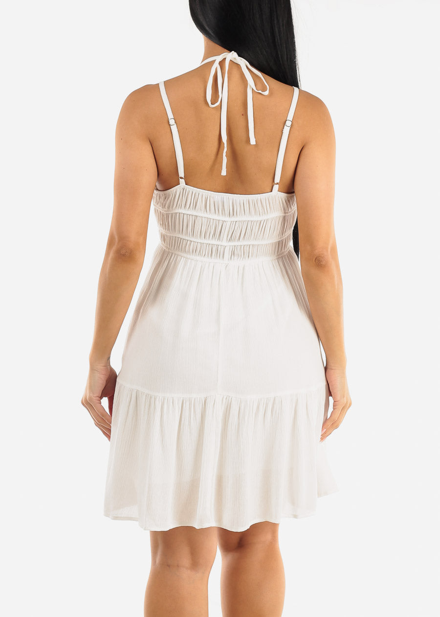 Halter Neck Sleeveless Flowy Mini Dress White