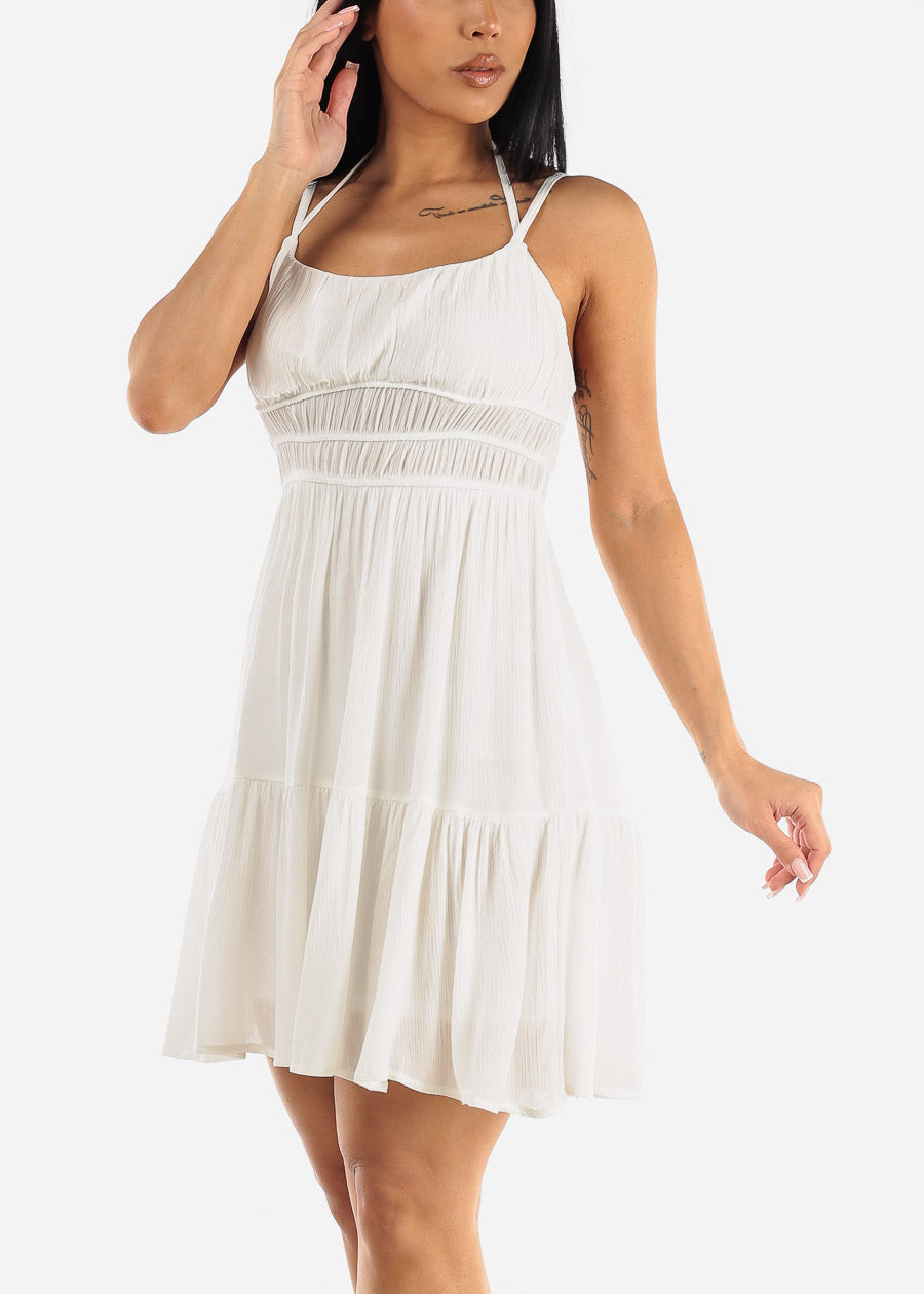 Halter Neck Sleeveless Flowy Mini Dress White