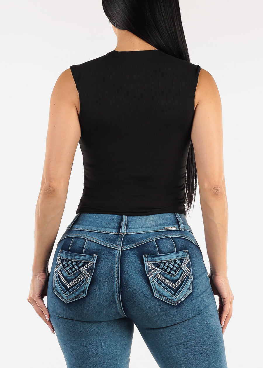 Sleeveless Square Neck Ribbed Top Black