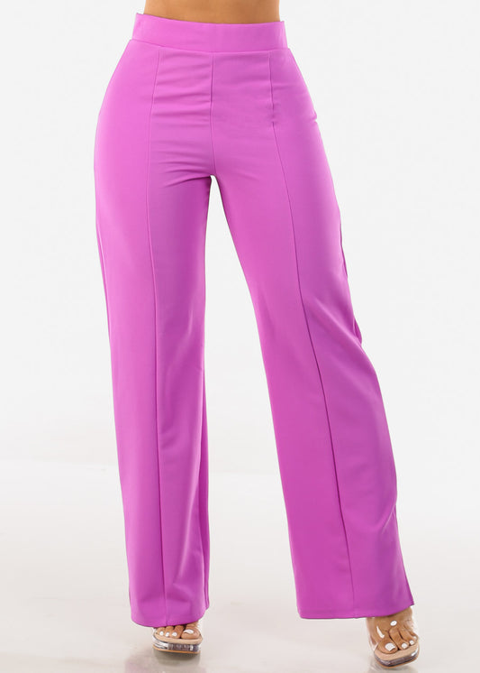 Super High Waist Wide Leg Slit Dress Pants Purple