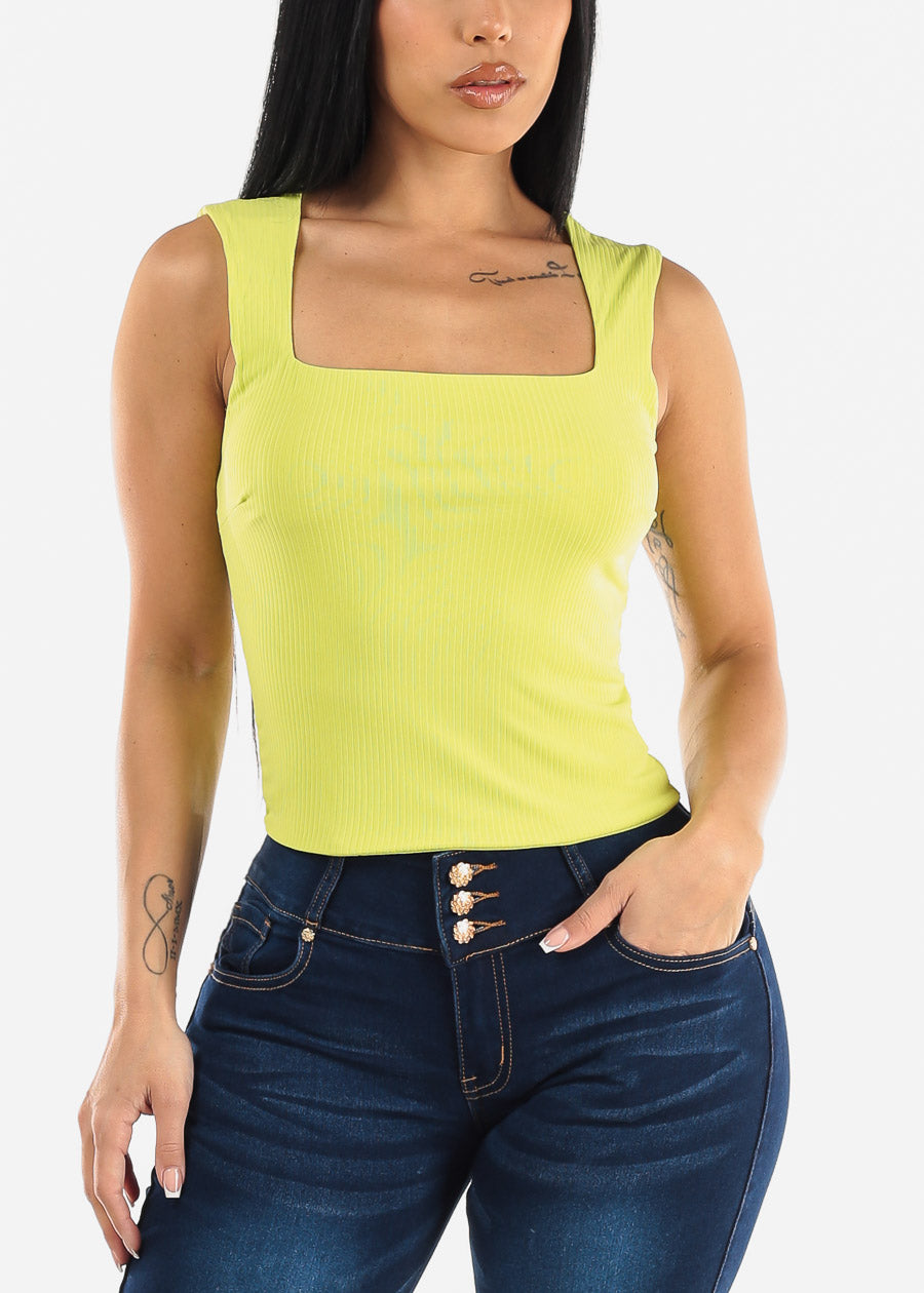Sleeveless Double Layered Tank Top Neon Lime