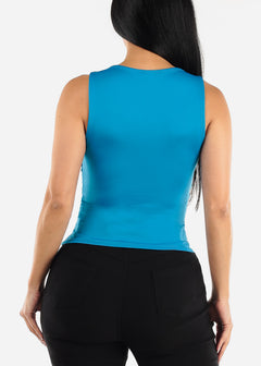 Sleeveless Ruched Fitted Top Blue
