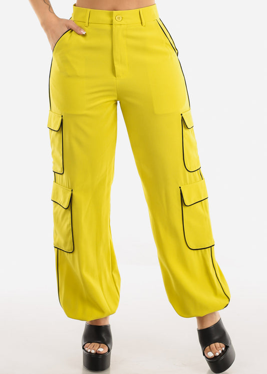 High Waist Lime Jogger Pants w Black Trim