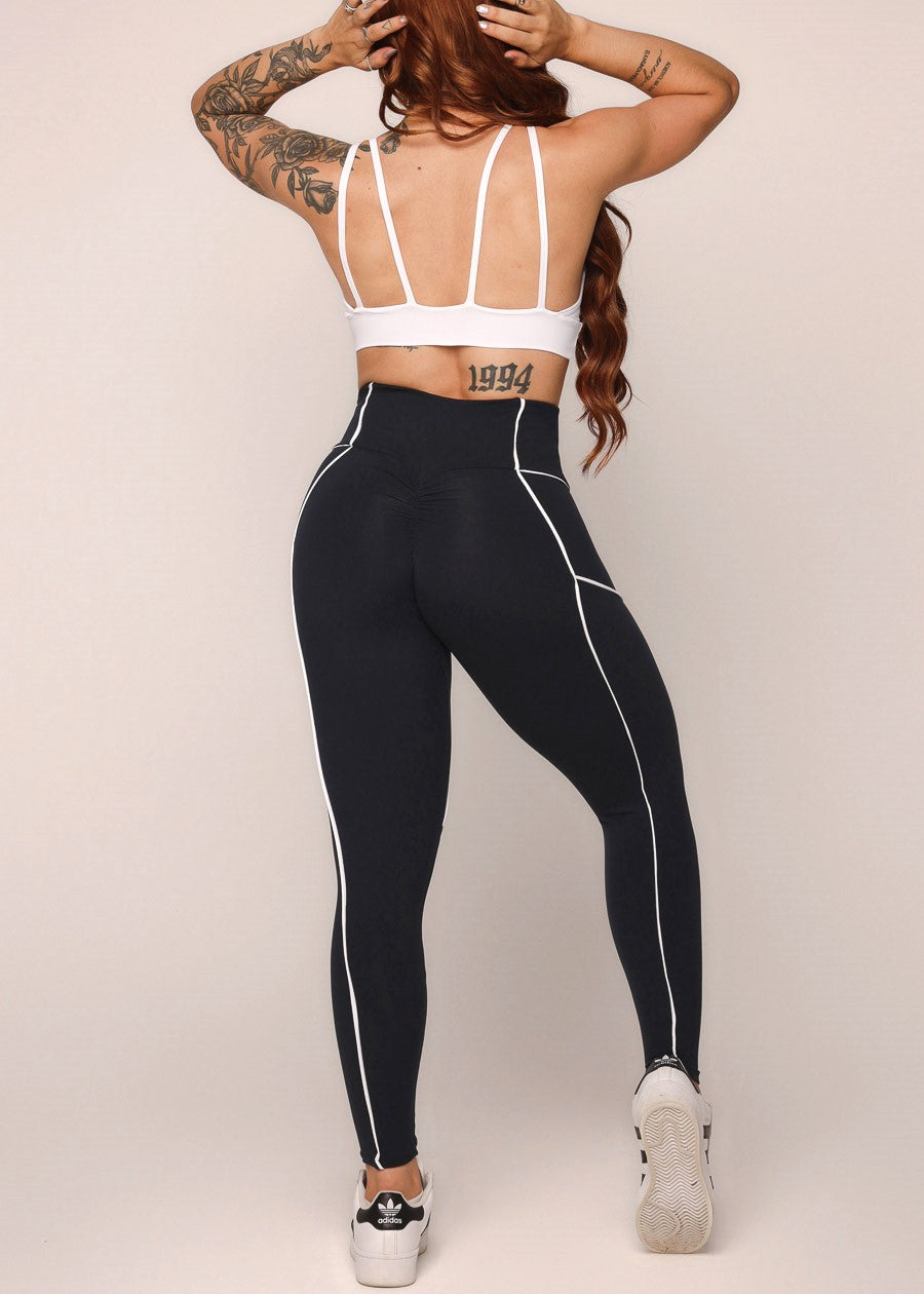 MADE IN BRAZIL Butt Lift Black Scrunch Leggings w White Trim