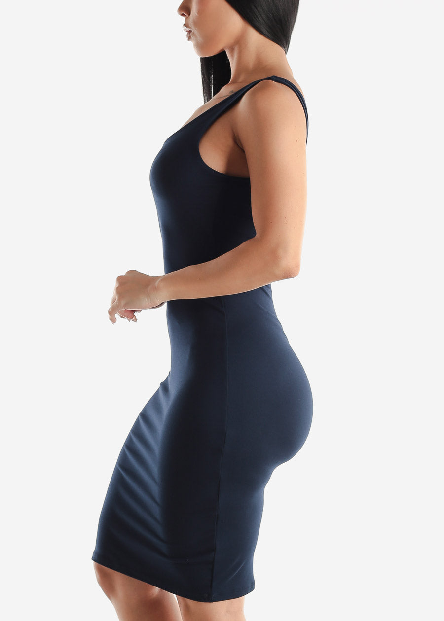 Scoop Neck Bodycon Midi Dress Navy