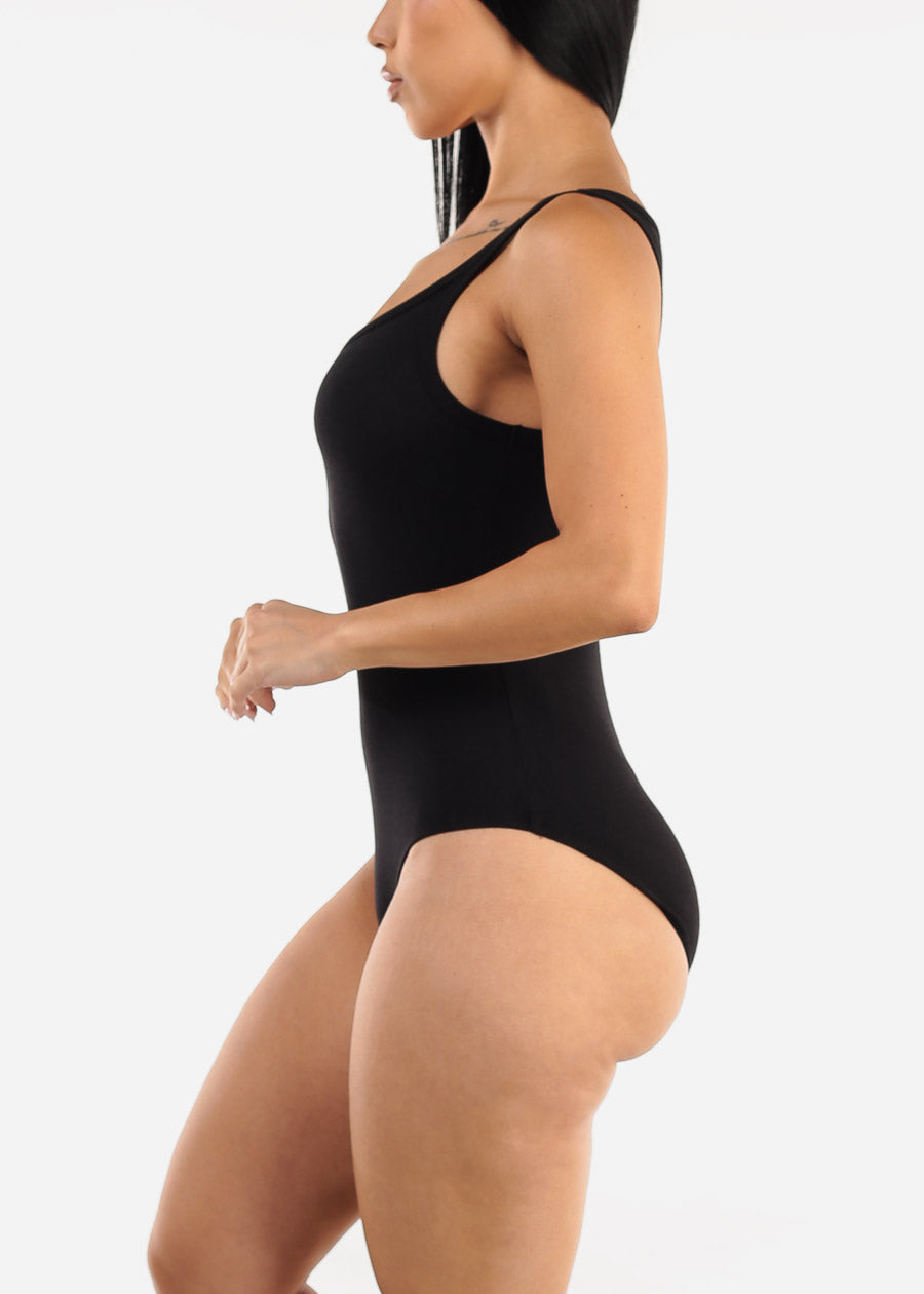 Black Sleeveless Scoop Neck Ribbed Bodysuit