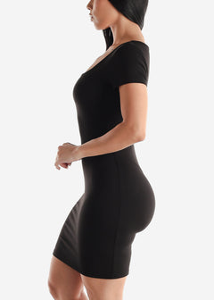 Short Sleeve Bodycon Mini Dress Black