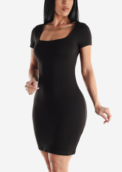 Short Sleeve Bodycon Mini Dress Black