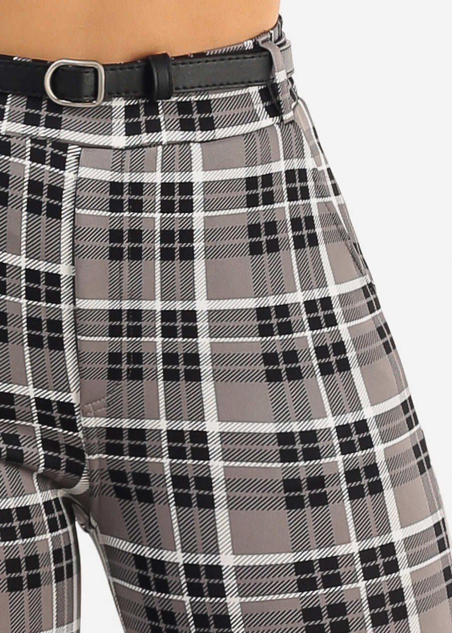 Butt Lift Stretchy Plaid Skinny Pants Dark Grey