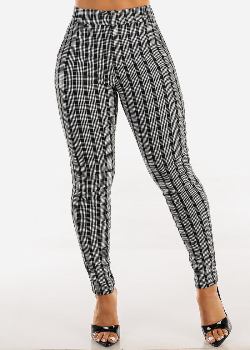 High Rise Black Plaid Skinny Pants