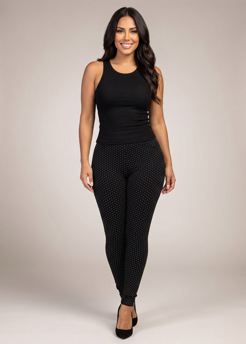 High Waist Printed Stretch Skinny Pants Black
