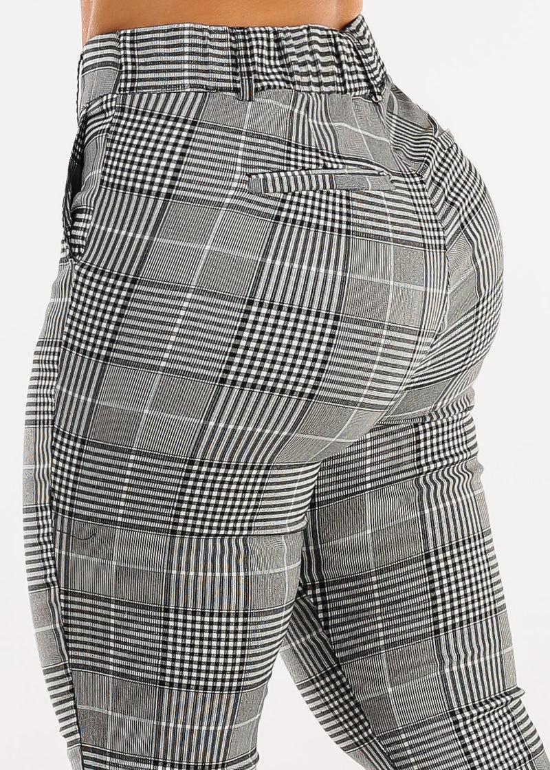 Levantacola Stretchy Plaid Skinny Pants Black