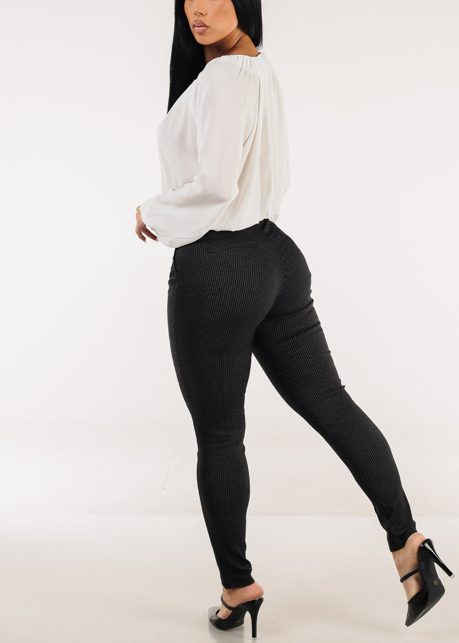 Butt lift Super High Waist Stretch Printed Skinny Pants Black