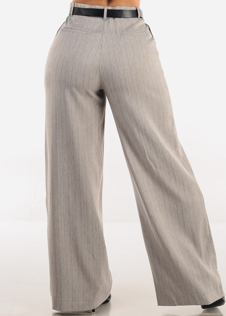 Super High Waist Stripe Wide Leg Dress Pants Grey