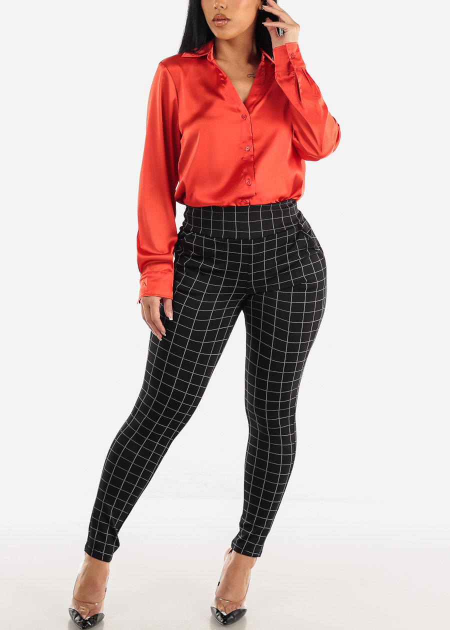 Super High Waist Black Butt Lift Skinny Pants Windowpane