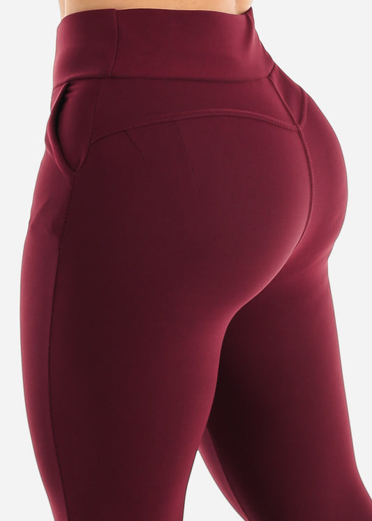 Butt Lift High Waisted Skinny Pants Burgundy