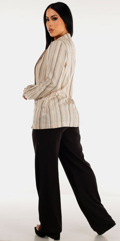 Linen Stripe Black Pants Set